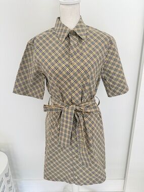 Burberry Nova Checked Cotton Belted Shirt Dress US 6 Classic Style